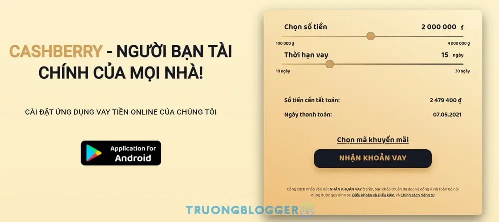 Vay tiền online CashBerry trả góp chỉ từ 3 – 6 tháng nhận ngay 10 triệu