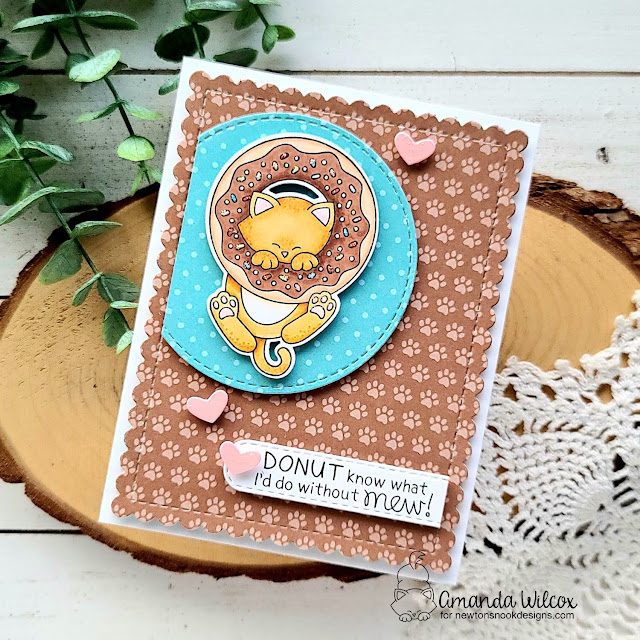 Donut Know Card by Amanda Wilcox | Newton's Donut Stamp Set, Love & Meows Paper Pad, Frames & Flags Die Set, Circle Frames Die Set, and Banner Trio Die Set by Newton's Nook designs #newtonsnook