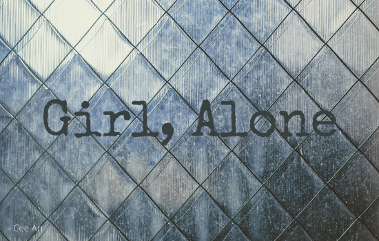 'Girl, Alone' against a background of diamond-patterned translucent glass