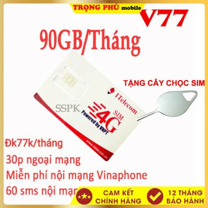 [ trongphu7979 ] Siêu Sim 3G V77 một tháng 90Gb Trọng Phú mobile