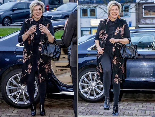 Princess Laurentien wore a metallic bronze sequin embroidered black coat by Walleska Ecochicc