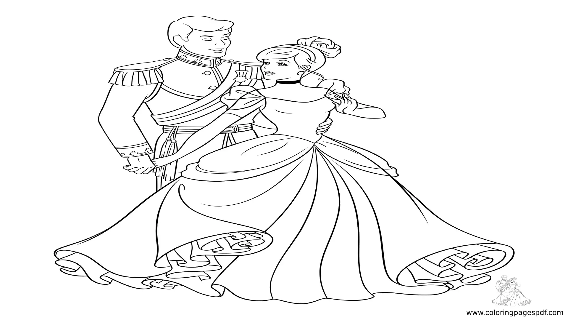Coloring Pages Of Cinderella With A Prince