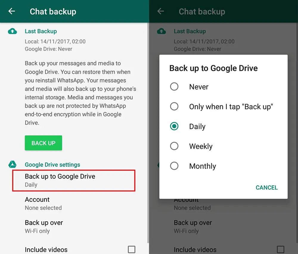 Cara backup chat WhatsApp ke Google Drive