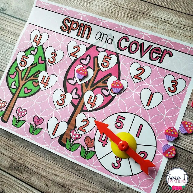 Spin and cover games to practice letter and number identification