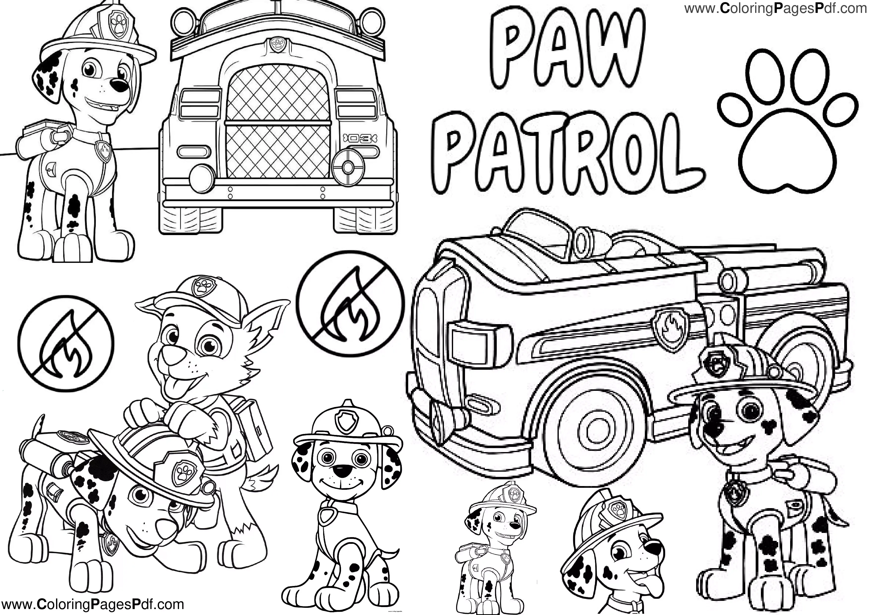 Paw patrol fire truck coloring page