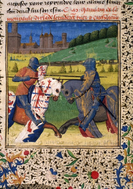 Поединок Гавейна с Морхаутом. MS Français 112 (1), fol. 34v, около 1470 года