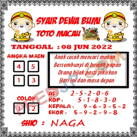 Prediksi Dewa Bumi Togel Macau Pools Jumat 09-06-2023