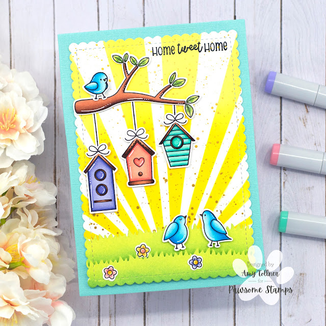 Tweet Birdie Stamp and Die Set, Rays of Sunshine Stencil by Pawsome Stamps #pawsomestamps #handmade