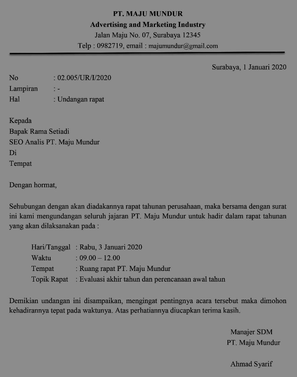 Surat Undangan Rapat Perusahaan