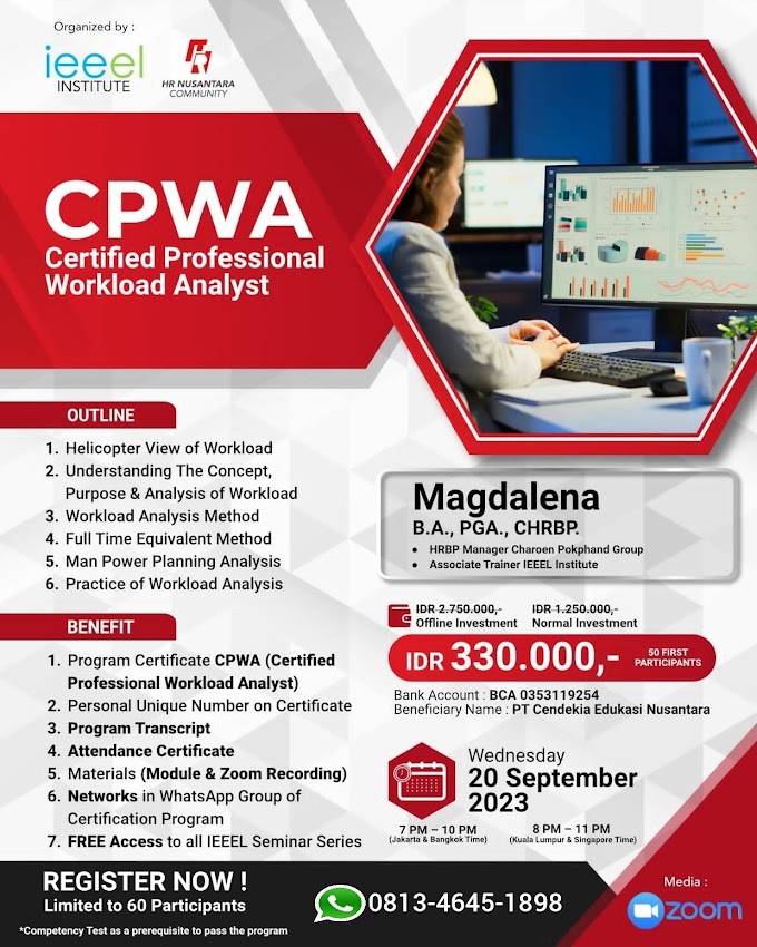 WA.0813-4645-1898 | Certified Professional Workload Analyst (CPWA) 20 September 2023