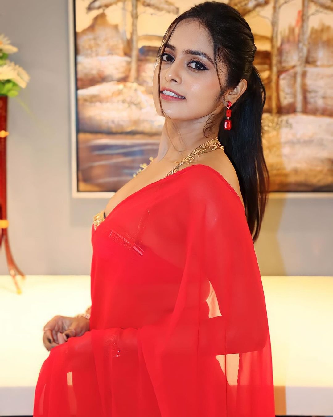 Heroine Pragya Nayan in Red Saree