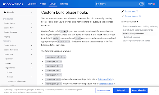 https://docs.docker.com/docker-hub/repos/manage/builds/advanced/#custom-build-phase-hooks
