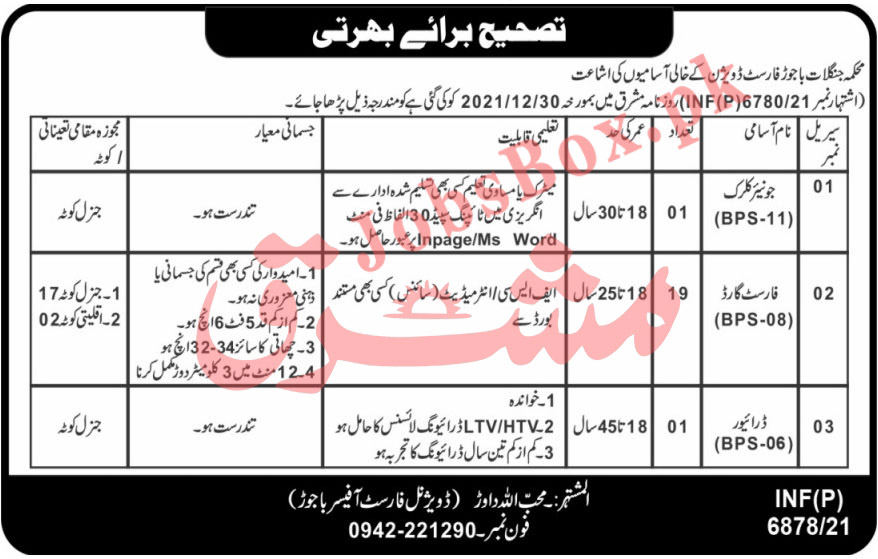 Forestry Environment and Wildlife Department Jobs 2022 Latest Advertisement