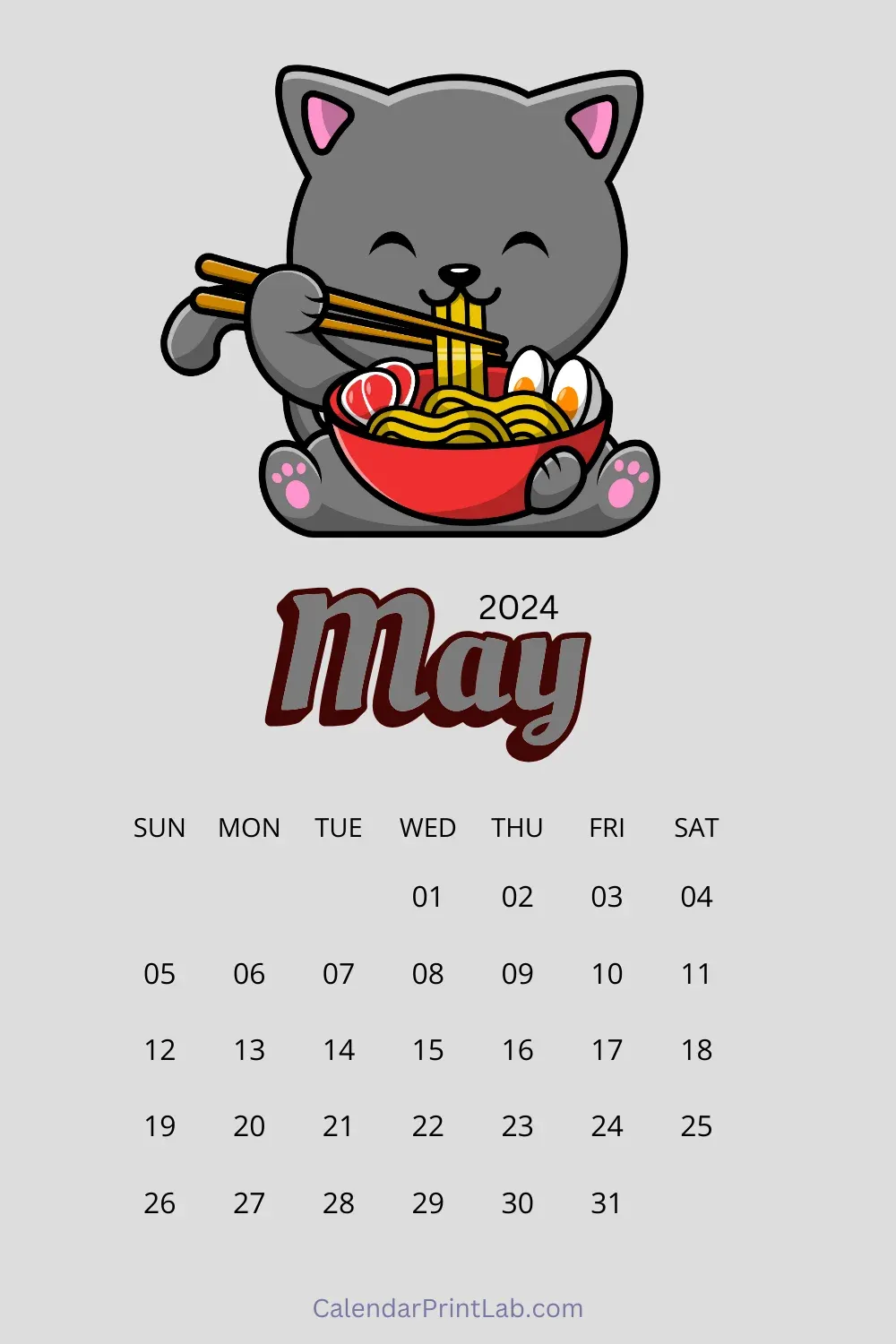 Cute Kitten May 2024 Calendar Printable