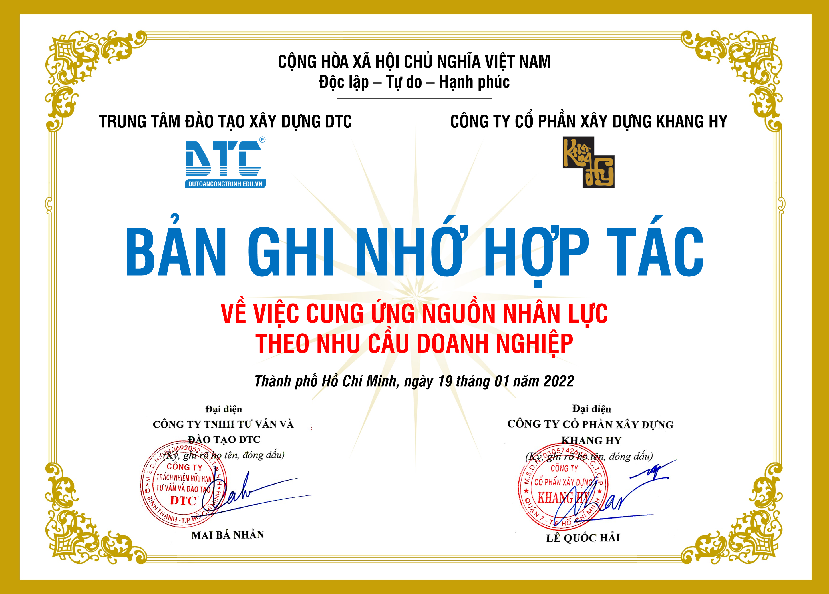 Bản ghi nhớ hợp tác về cung ứng nguồn nhân lực theo yêu cầu doanh nghiệp giữa DTC và Khang Hy