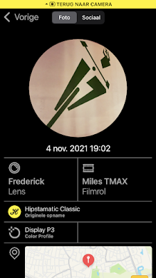 Screenshot Hipstamatic-instellingen Frederick + Miles TMAX