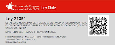 Ley 21.391: Establece modalidad de trabajo a distancia o teletrabajo para el cuidado de niños o niñas y personas con discapacidad