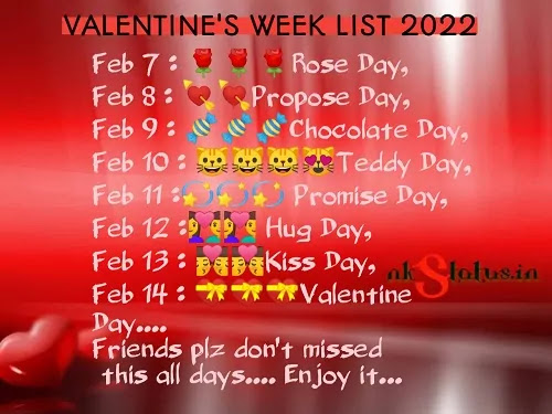 Valentine Day List 7th Feb to 14th Feb 2023