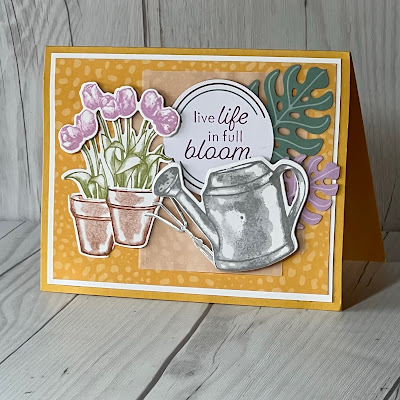 Spring greeting card using Safai Celebration Paper Pumpkin Kit and the Flowring Rain Boots Bundle from Stampin' Up!