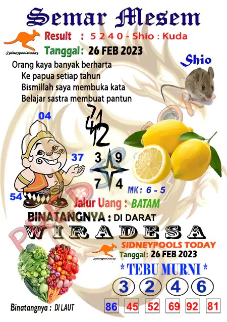 Prediksi Semar Mesem SDY Hari Ini JP 26 Februari 2023