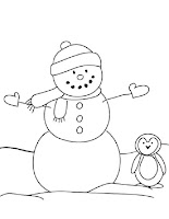 Snowman and penguin coloring page