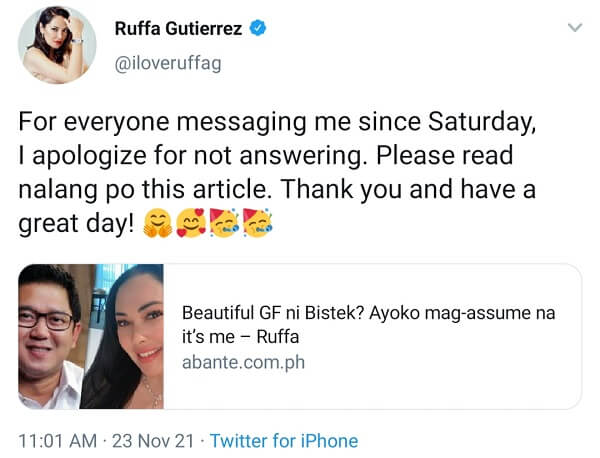 Ruffa Gutierrez Twitter Post Assumption on Herbert Bautista 2