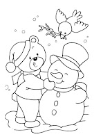 Bear builds a snowman and a bird