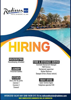 Radisson Blu Hotel Multiple Staff Jobs Recruitment For Dubai Location | Apply Now