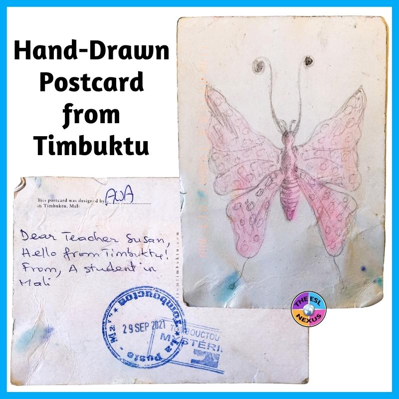 Picture of a postcard from Mali with a butterfly design