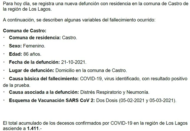 COVID19: Región de Los Lagos - Reporte 26 de octubre 2021