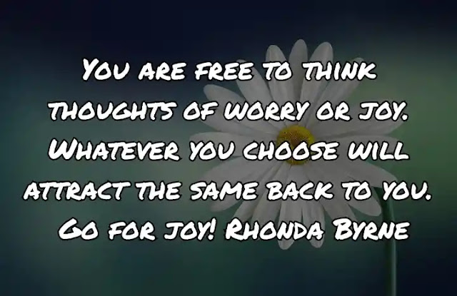 You are free to think thoughts of worry or joy. Whatever you choose will attract the same back to you. Go for joy! Rhonda Byrne
