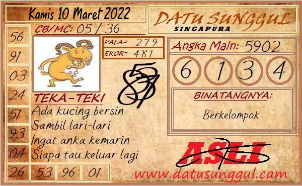 Prediksi Datu Sunggul SGP Hari Ini 10 Maret 2022