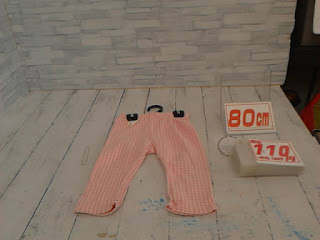 中古品　子供服　８０ｃｍ　ピンク　ストライプ　ロングパンツ　１１０円