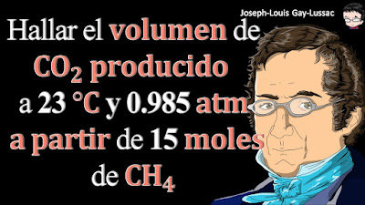 El metano, el principal componente del gas natural, se utiliza para calentar y cocinar. El proceso de combustión es CH4 (g) + 2O2 (g) → CO2 (g) + 2H2O (l) Si se hacen reaccionar 15.0 moles de CH4, ¿cuál es el volumen de CO2 (en litros) producido a 23.0 ° C y 0.985 atm?