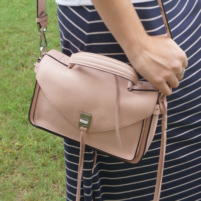 navy and white stripe maxi skirt with Rebecca Minkoff small Darren messenger bag in peony | awayfromtheblue