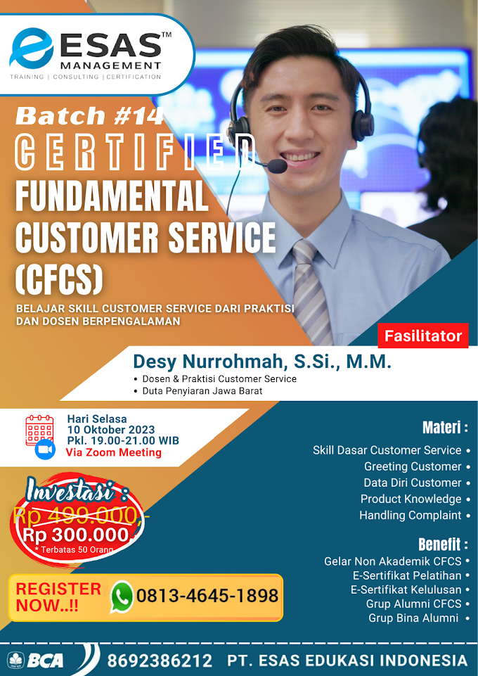 WA.0813-4645-1898 | Certified Fundamental Customer Service (CFCS) 10 Oktober 2023