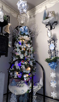 A Blue Christmas Wonderland in the Power Room Plus Xmas Decor in the Hall, Christmas Home Tour, 2023