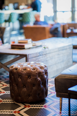 Dark Brown Round and Rectangular Leather Ottomans