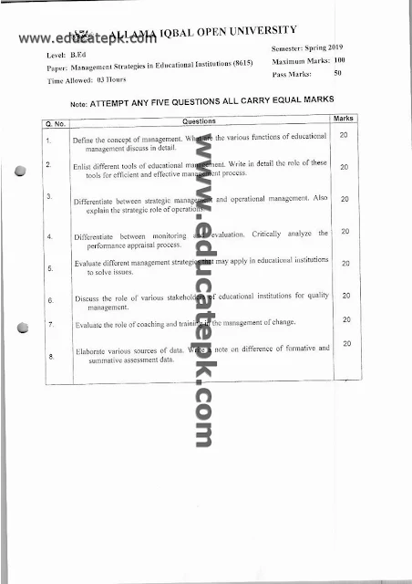 aiou-past-papers-b-ed-code-8615