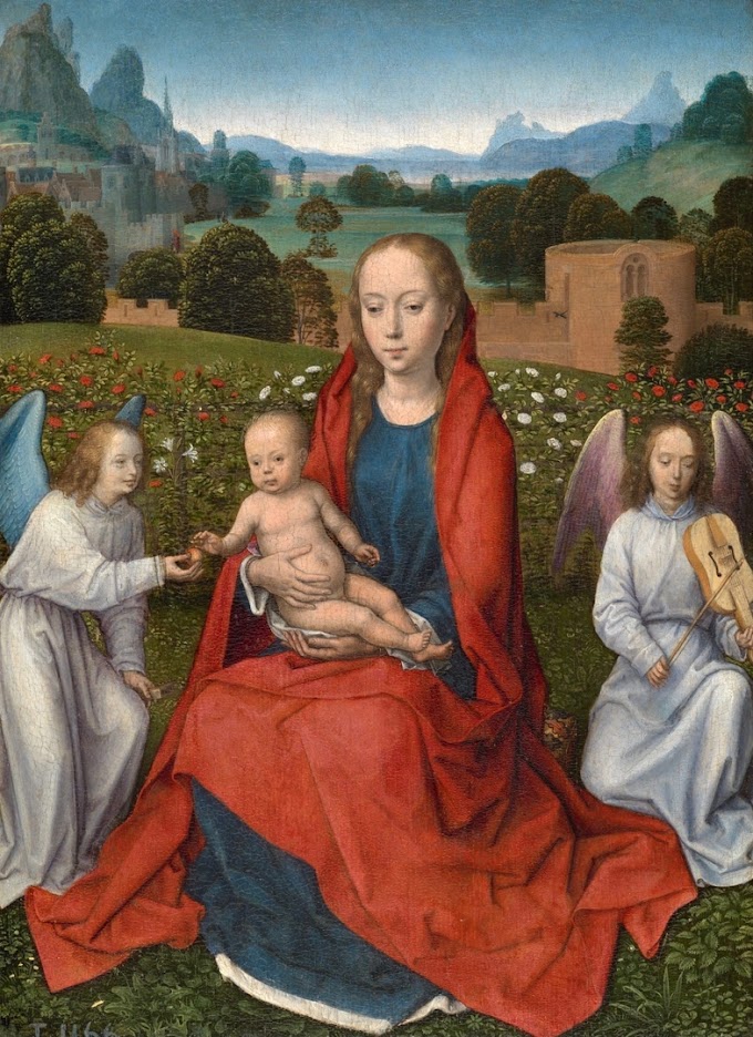 Ганс Мемлинг  -  Мадонна с младенцем и двумя Ангелами
