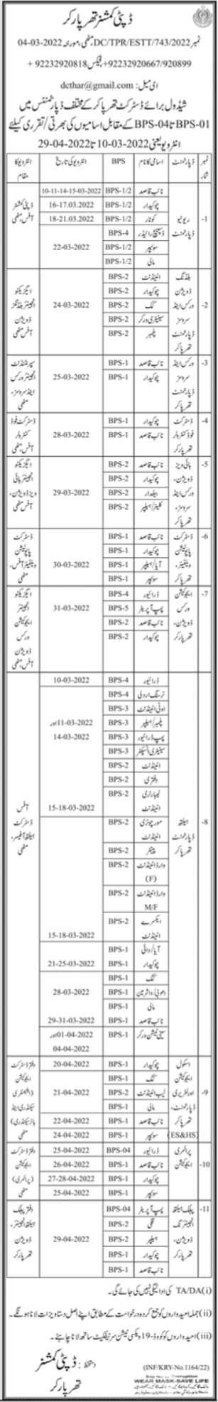 Latest Deputy Commissioner District Office Management Posts Tharparkar 2022