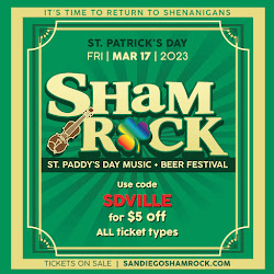 Promo code SDVILLE saves on tickets to San Diego's ShamROCK St. Patrick's Day Festival on March 17!