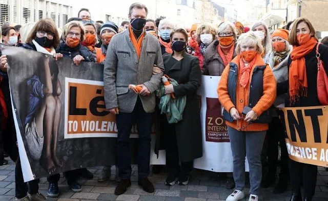 Grand Duke Henri and Grand Duchess Maria Teresa of Luxembourg took part in a solidarity march against violence against women