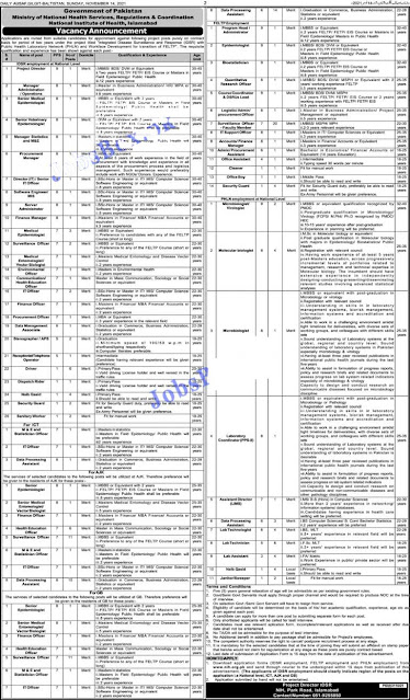 Ministry of National Health Services Latest Jobs 2021- Online Apply