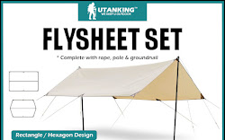 Flysheet Set Camping Sky Curtain with Pole & Rope Outdoor Awning Canopy Tent