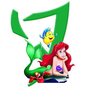 Abecedario con Letras Verdes y Ariel, Flounder y Sebastian.