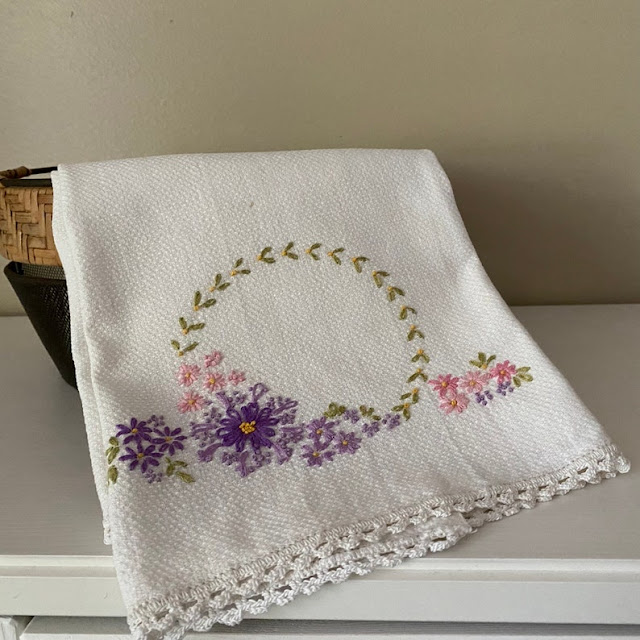 vintage hand embroidered tea towel