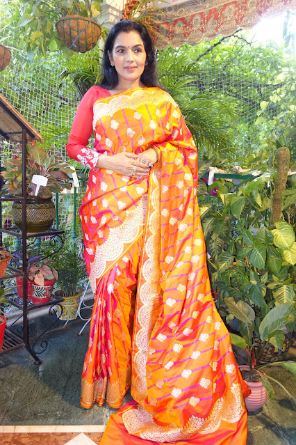 Musroo silk scallop border Banarasi saree