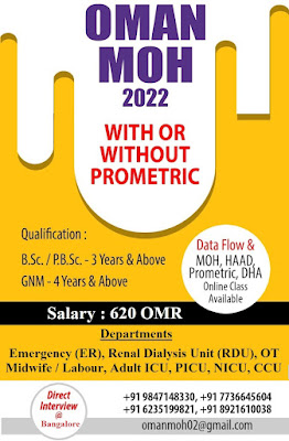 Oman MOH Staff Nurses Recruitment 2022