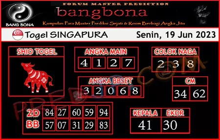 Prediksi Bang Bona SGP Senin 19 Juni 2023